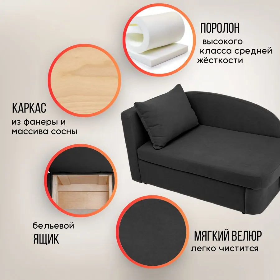 Диван-кровать левая 1050 графит Brendoss в Екатеринбурге - mebel-e96.ru