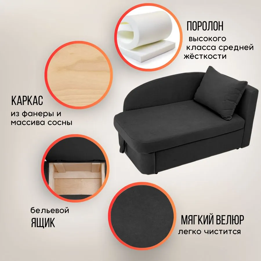 Диван-кровать правая 1050 графит Brendoss в Екатеринбурге - mebel-e96.ru