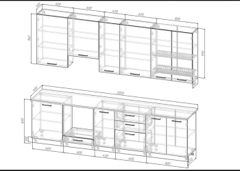 Кухонный гарнитур высокий Санторини 3000 мм, Стол. 26 мм в Екатеринбурге - mebel-e96.ru