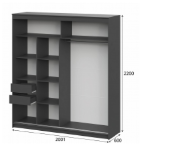 Шкаф-купе ШКП-3 2000 мм графит (СВ) в Екатеринбурге - mebel-e96.ru