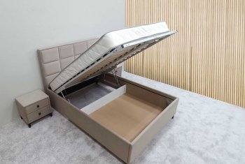Кровать с подъемным механизмом Мега беж (Лин) в Екатеринбурге - mebel-e96.ru