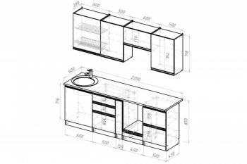 Кухонный гарнитур Амели компакт 2200 мм (Герда) в Екатеринбурге - mebel-e96.ru