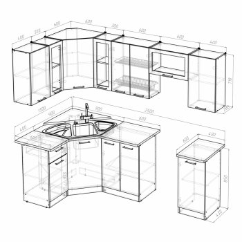 Кухонный гарнитур Арина оптима 1300х2500 мм (Герда) в Екатеринбурге - mebel-e96.ru