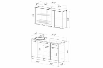 Кухонный гарнитур Асая Медиум 1400 мм (Герда) в Екатеринбурге - mebel-e96.ru