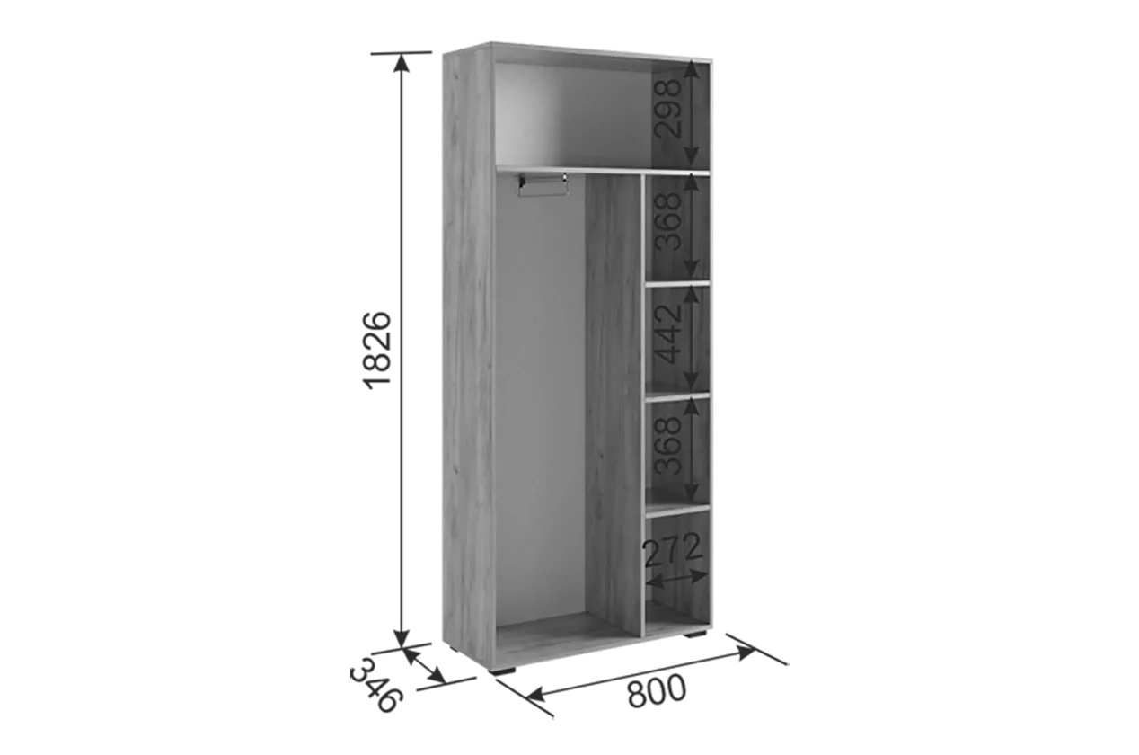 Шкаф 800 мм двухдверный Бери графит (Мебельсон) в Екатеринбурге - mebel-e96.ru