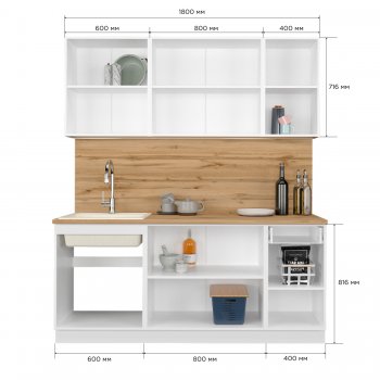 КУхонный гарнитур Эстетик 1800 мм белый (Сурская) в Екатеринбурге - mebel-e96.ru