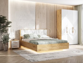 Кровать парящая Ирис крафт/белый с подсветкой (Миф) в Екатеринбурге - mebel-e96.ru
