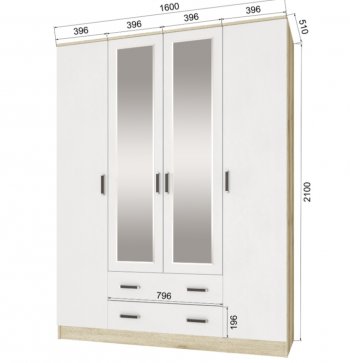 Шкаф 1600 мм Лагуна с антресолью делано/белый (Текс) в Екатеринбурге - mebel-e96.ru