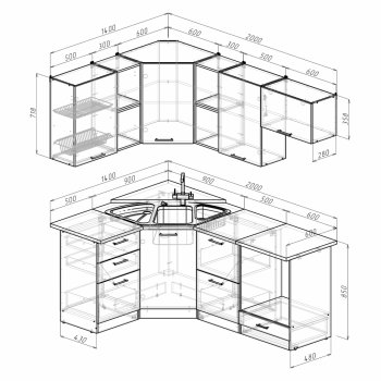 Кухонный гарнитур Лариса оптима 4 1400х2000 мм (Герда) в Екатеринбурге - mebel-e96.ru