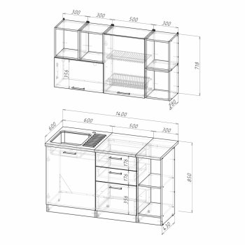 Кухонный гарнитур Лариса медиум 3 1400 мм (Герда) в Екатеринбурге - mebel-e96.ru