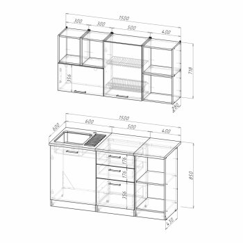 Кухонный гарнитур Лариса нормал 3 1500 мм (Герда) в Екатеринбурге - mebel-e96.ru