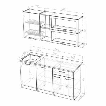 Кухонный гарнитур Лариса стандарт 3 1600 мм (Герда) в Екатеринбурге - mebel-e96.ru