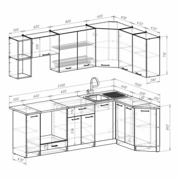 Кухонный гарнитур Лариса прайм 5 2300х1500 мм (Герда) в Екатеринбурге - mebel-e96.ru