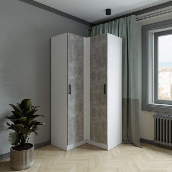 Шкаф угловой Ларс (угол прямой), Белый/Ателье светлое (Микон) в Екатеринбурге - mebel-e96.ru