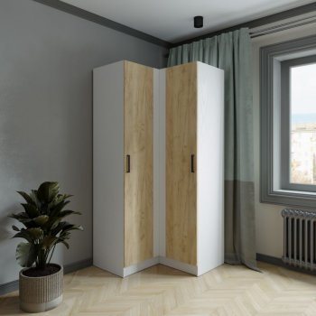 Шкаф угловой Ларс (угол прямой), Белый/Крафт золотой (Микон) в Екатеринбурге - mebel-e96.ru