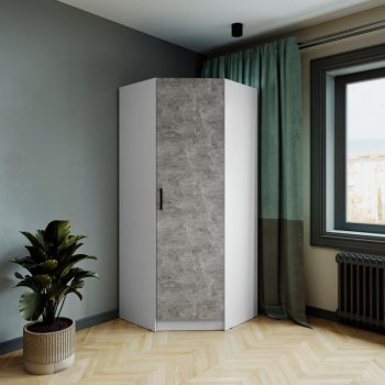 Шкаф угловой Ларс (угол скос), Белый/Ателье светлое (Микон) в Екатеринбурге - mebel-e96.ru