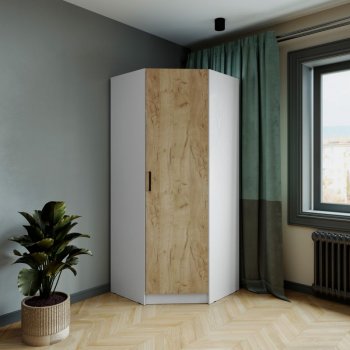 Шкаф угловой Ларс (угол скос), Белый/Крафт золотой (Микон) в Екатеринбурге - mebel-e96.ru