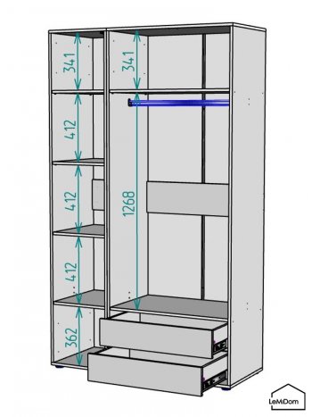 Шкаф Linnea MHR-3-2 2050х1200х510 (ДВ-М 11.1.25) в Екатеринбурге - mebel-e96.ru