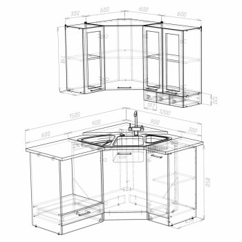 Кухонный гарнитур Лира литл 1500х1200 мм (Герда) в Екатеринбурге - mebel-e96.ru