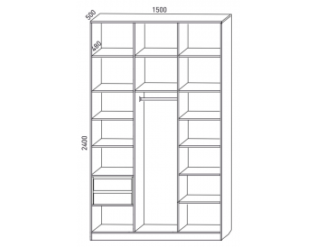 Шкаф распашной 1500 мм М6-3.3 Б+П+Б 150 + ящики + антресоль (М6) в Екатеринбурге - mebel-e96.ru