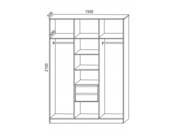 Шкаф распашной 1500 мм М6-3.4 П+Б+П 150 + ящики  (М6) в Екатеринбурге - mebel-e96.ru