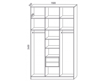 Шкаф распашной 1500 мм М6-3.4 П+Б+П 150 + антресоль + ящики (М6) в Екатеринбурге - mebel-e96.ru