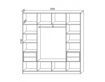 Шкаф распашной 2000 мм  М6-4.2 Б+П+Б 200+4 ящика (М6) в Екатеринбурге - mebel-e96.ru