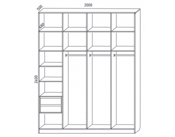 Шкаф распашной 2000 мм М6-4.6 Б+П+П+П 200 + антресоль + ящики (М6) в Екатеринбурге - mebel-e96.ru