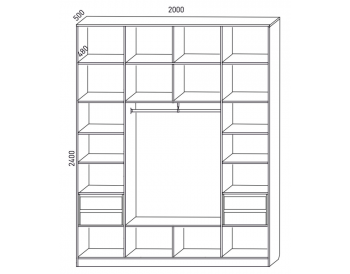 Шкаф распашной 2000 мм М6-4.2 Б+П+Б 200 + антресоль + 4 ящика (М6) в Екатеринбурге - mebel-e96.ru