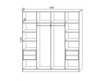 Шкаф распашной 2000 мм М6-4.2 П+Б+П 200 + 4 ящика (М6) в Екатеринбурге - mebel-e96.ru