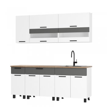 Кухонный гарнитур Монтана 2000 мм белый/графит (БТС) в Екатеринбурге - mebel-e96.ru