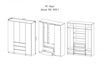 Шкаф распашной Мори 1600 мм сатин (ДСВ) в Екатеринбурге - mebel-e96.ru