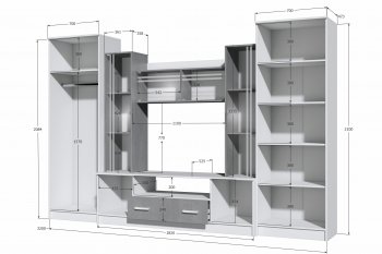 Стенка Николь-2 белый/бетонный камень(Зарон) в Екатеринбурге - mebel-e96.ru