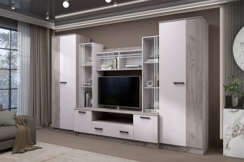 Стенка Николь-2 крафт серый/кашемир (Зарон) в Екатеринбурге - mebel-e96.ru