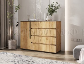 Комод 1 дверь 4 ящика (1200) Норд, дуб крафт (Миф) в Екатеринбурге - mebel-e96.ru