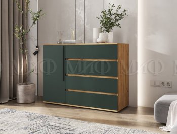 Комод 1 дверь 4 ящика (1200) Норд, крафт/изумруд (Миф) в Екатеринбурге - mebel-e96.ru