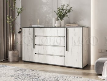 Комод 2 двери 4 ящика (1600) Норд, крафт белый (Миф) в Екатеринбурге - mebel-e96.ru