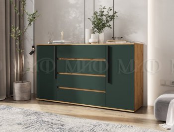 Комод 2 двери 4 ящика (1600) Норд, крафт/изумруд (Миф) в Екатеринбурге - mebel-e96.ru