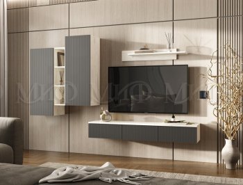 Стенка Оскар комп.2 крафт белый/графит (Миф) в Екатеринбурге - mebel-e96.ru