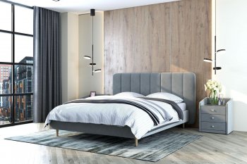 Кровать двуспальная Рино светло-серый (БМ) в Екатеринбурге - mebel-e96.ru