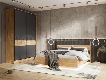 Кровать парящая Роджина с подсветкой, крафт/графит (Миф) в Екатеринбурге - mebel-e96.ru