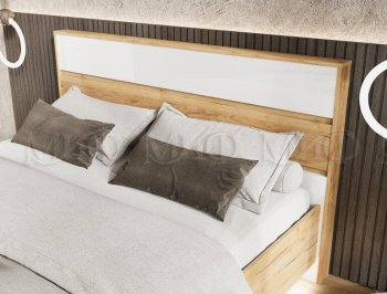 Кровать парящая Роджина с подсветкой, крафт/белый (Миф) в Екатеринбурге - mebel-e96.ru