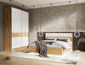 Кровать парящая Роджина с подсветкой, крафт/белый (Миф) в Екатеринбурге - mebel-e96.ru