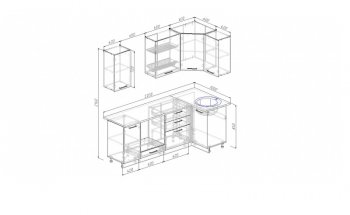 Угловой кухонный гарнитур Жемчуг 2200*1000 мм в Екатеринбурге - mebel-e96.ru