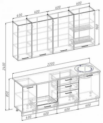 Кухонный гарнитур Умбра 2200 мм МДФ (Санвут) в Екатеринбурге - mebel-e96.ru