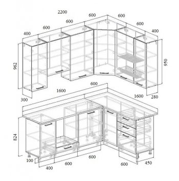 Угловой кухонный гарнитур Муссон 2200*1600 мм Sanvut в Екатеринбурге - mebel-e96.ru