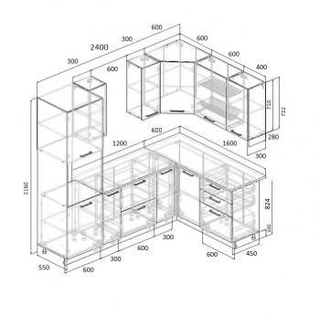Угловой кухонный гарнитур Роза 2400*1600 мм Sanvut в Екатеринбурге - mebel-e96.ru