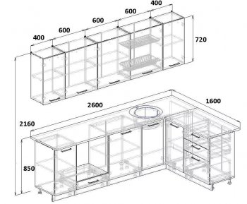 Угловой кухонный гарнитур Роза 2600*1600 мм Sanvut в Екатеринбурге - mebel-e96.ru