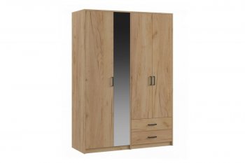 Шкаф 1500 мм  4-х ств. с зеркалом 2 ящ. SVETLANA LOFT, дуб золотой (Генезис) в Екатеринбурге - mebel-e96.ru