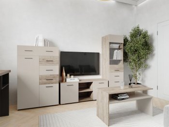 Стенка Турин крафт серый/кашемир, модульная (ВВР) в Екатеринбурге - mebel-e96.ru